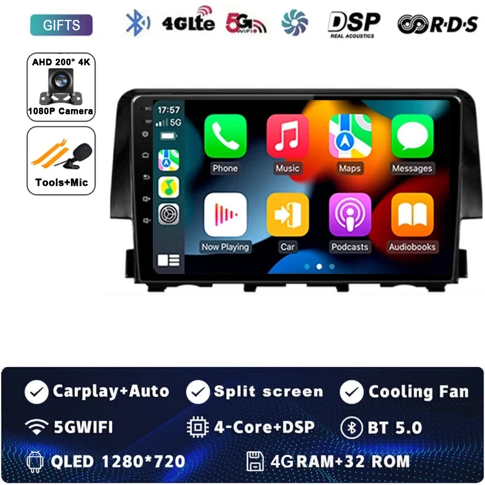 

Для Honda Civic 10 2016 2017 2018 2019-2021 Android 14 Carplay Авто Авто Радио Мультимедийный Видеоплеер Навигация GPS 4G WIFI