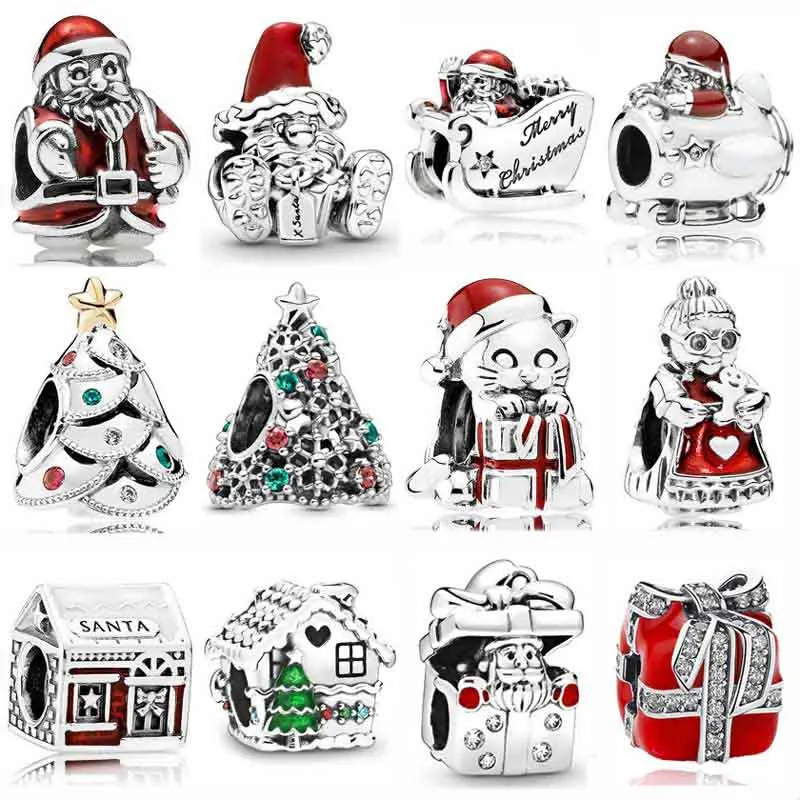 

Red Enamel Sleighing Santa Christmas Kitten Mrs. Santa Claus Charm 925 Sterling Silver Beads Fit Fashion Bracelet DIY Jewelry