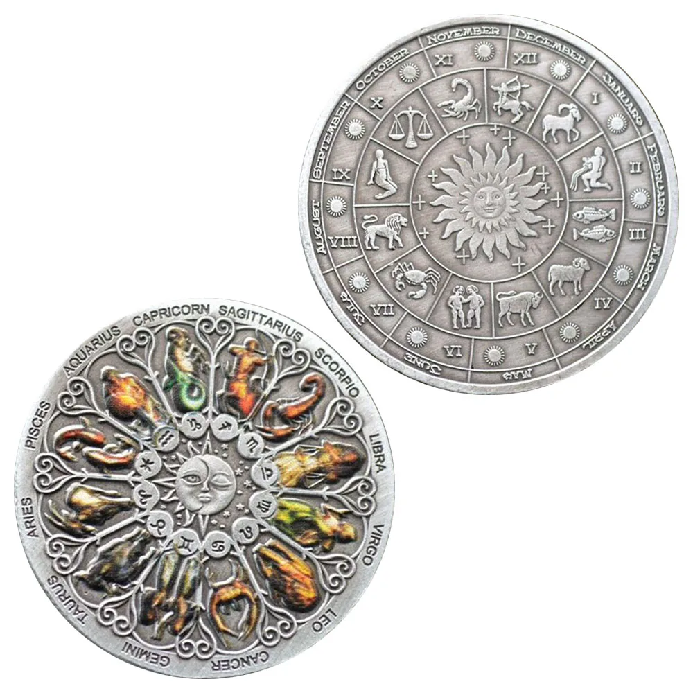 

Twelve Constellations Souvenir Gift Antique Silver Plated Commemorative Coin Creative Gift