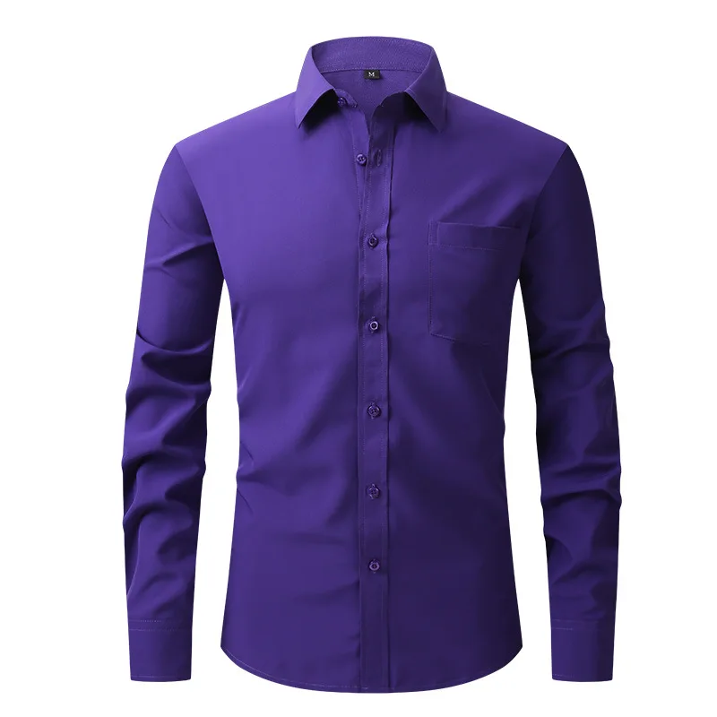 

Solid Formal Shirts for Men Long Sleeve Slim Fit Pocket Dress Shirts Party Wedding Prom Social Shirts 15 Colors USA Size Camisa