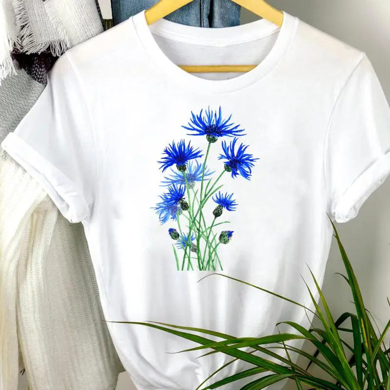 

Женская летняя футболка с цветочным принтом, коротким рукавом и графическим принтом