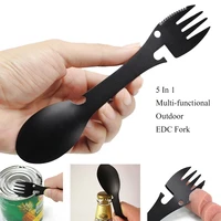 outdoor survival tools 5 in 1 camping multi functional edc kit practical fork knife spoon bottlecan opener multi purpose