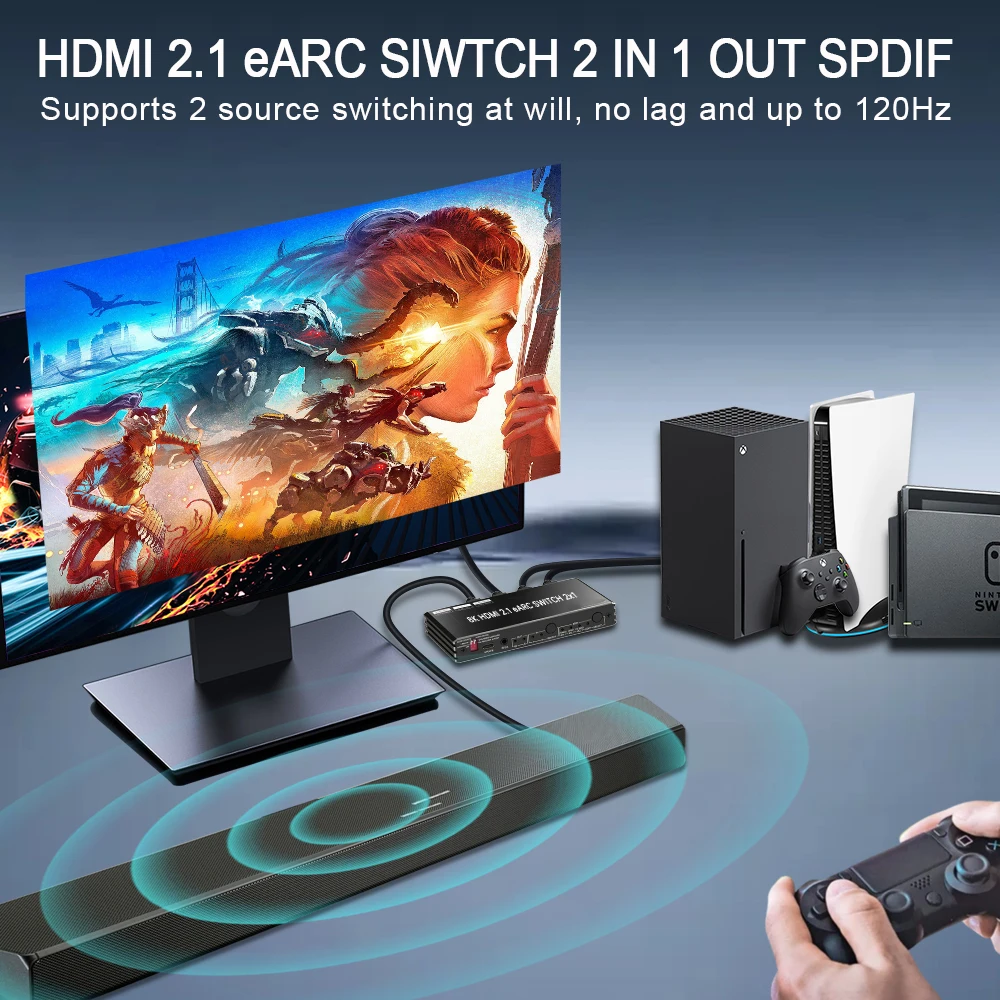 Фото HDMI-коммутатор 8K60 с экстракцией звука EARC и автоматическим переключением для домашнего кинотеатра №3