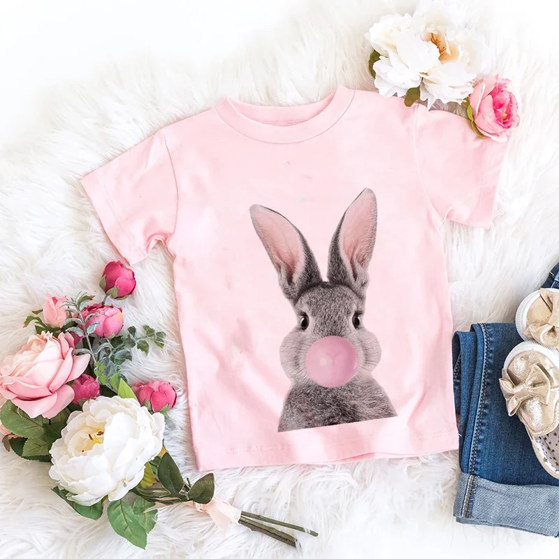 

New Summer Girls T-shirts Clothes Cute Bubble Gum Animal Cat Pug Bulldog Clothes Kid Girl Boy Short Sleeve Tops Kids T-shirts