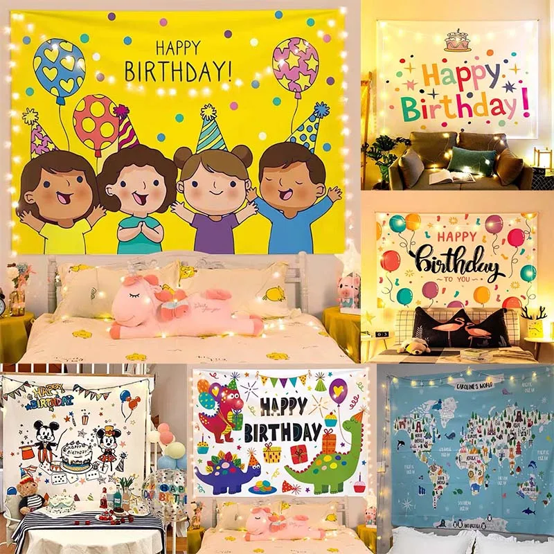 

Birthday Children's Room Wall Cloth Kawaii Decor Home Anime Blanket Tablecloth Decoration Garden Posters For Outside World Map