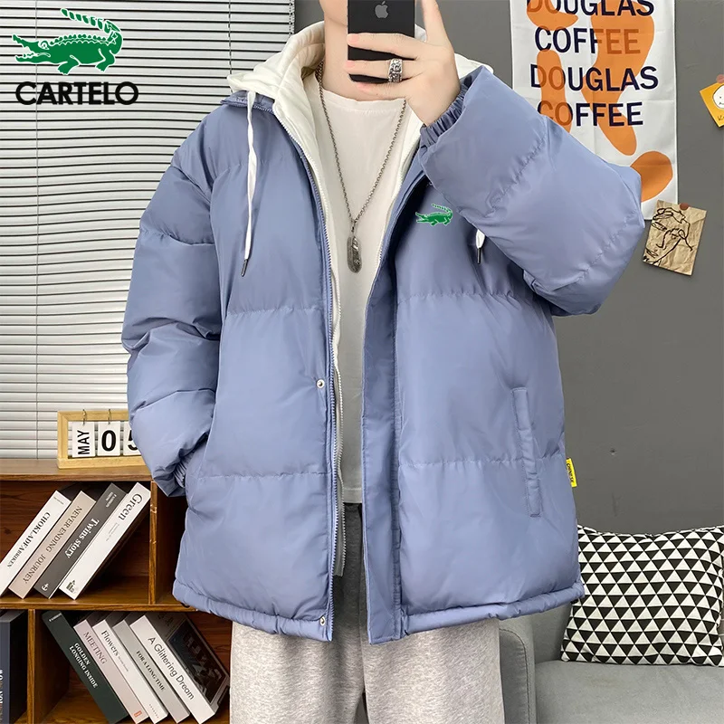 Cartelo brand 2022 winter hooded cotton clothes men's Korean version of the trend wear handsome casual fake two-piece jacket ins