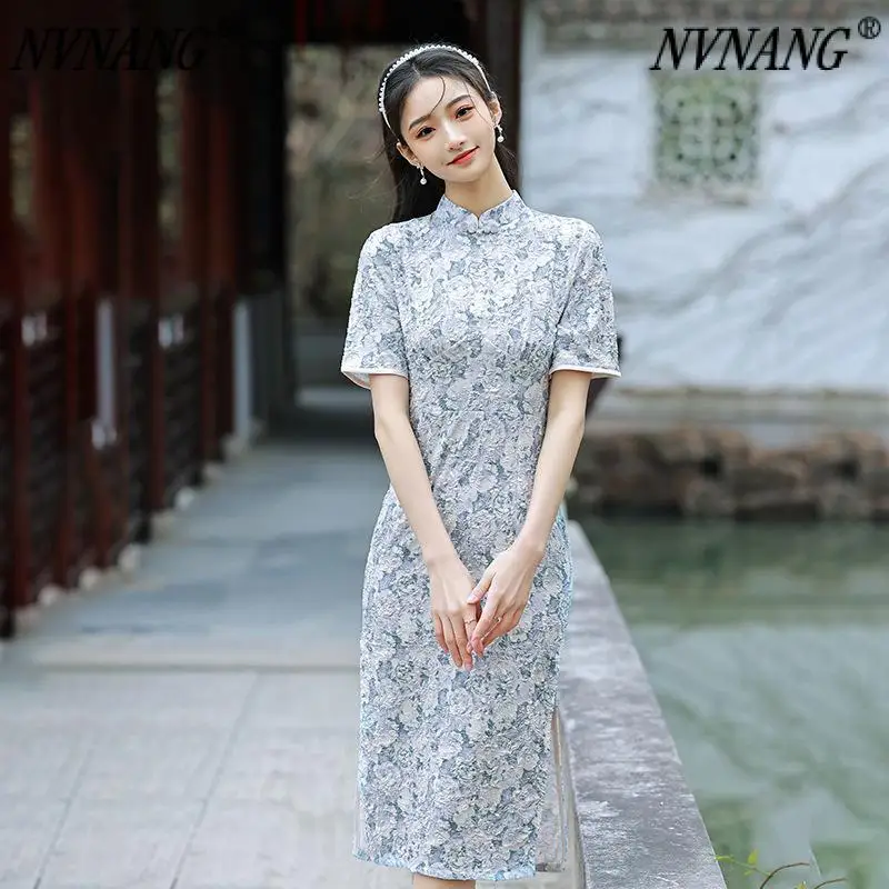 

Nvnang Chinese Cheongsam, Yuetang Spring 2022 New Modified Version of Broken Flowers, Retro Republic Style Young Girls Dress