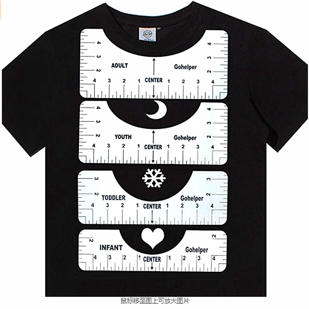 

4Pcs/Set T-Shirt Alignment Ruler for Guiding Tshirt Measurement Ruler with Size Chart DIY Drawing Template Craft Tool Drafting
