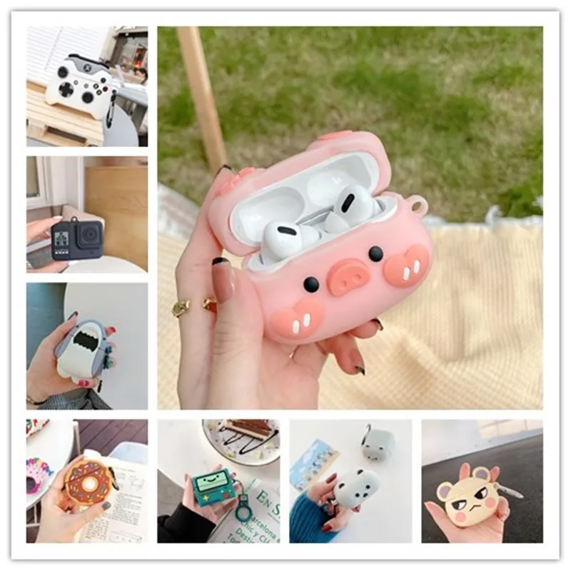 

3D Cartoon Pink Shark Camer Bread Game Pig Earphone Cases for Apple Airpods 1 2 Pro Air pods Silicone Soft Protective Cover