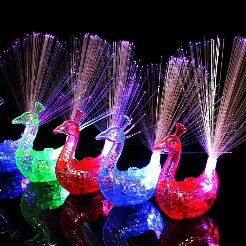 

1pc Colorful Luminous Toys for Kids Girls Peacock Finger LED Light-up Rings Party Gadgets Intelligent Toy for Children 7-12y