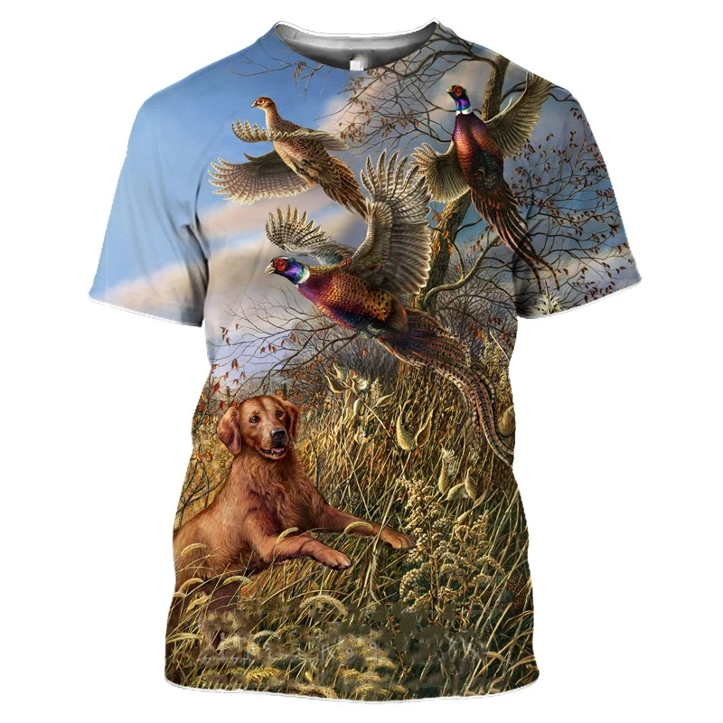 

Summer Outdoor Jungle Hunting Men T-shirt Animal Pheasant Hound Camouflage Pattern 3D Printed T Shirts Man Sports Casual Clothes