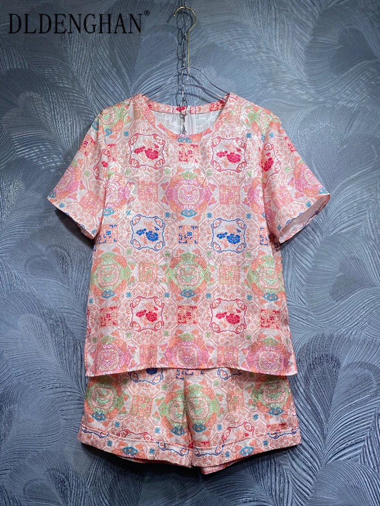 Летний костюм DLDENGHAN с индийским народным принтом женская футболка круглым