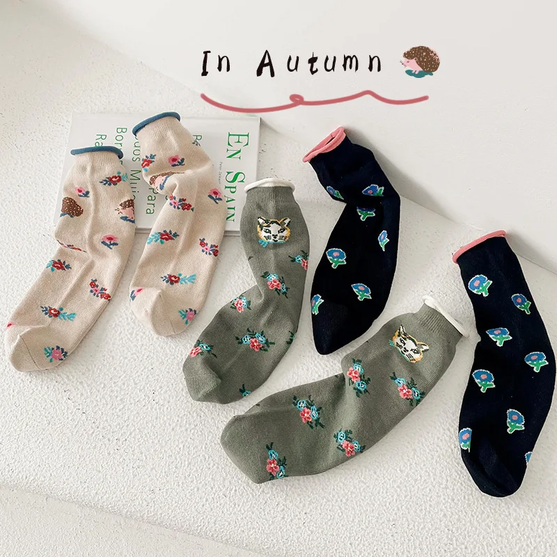 

MIanS 3 Pairs Girls Socks Kids Spring Newest Princess Floral Cotton Lace SocksBaby Girls Calf Sock