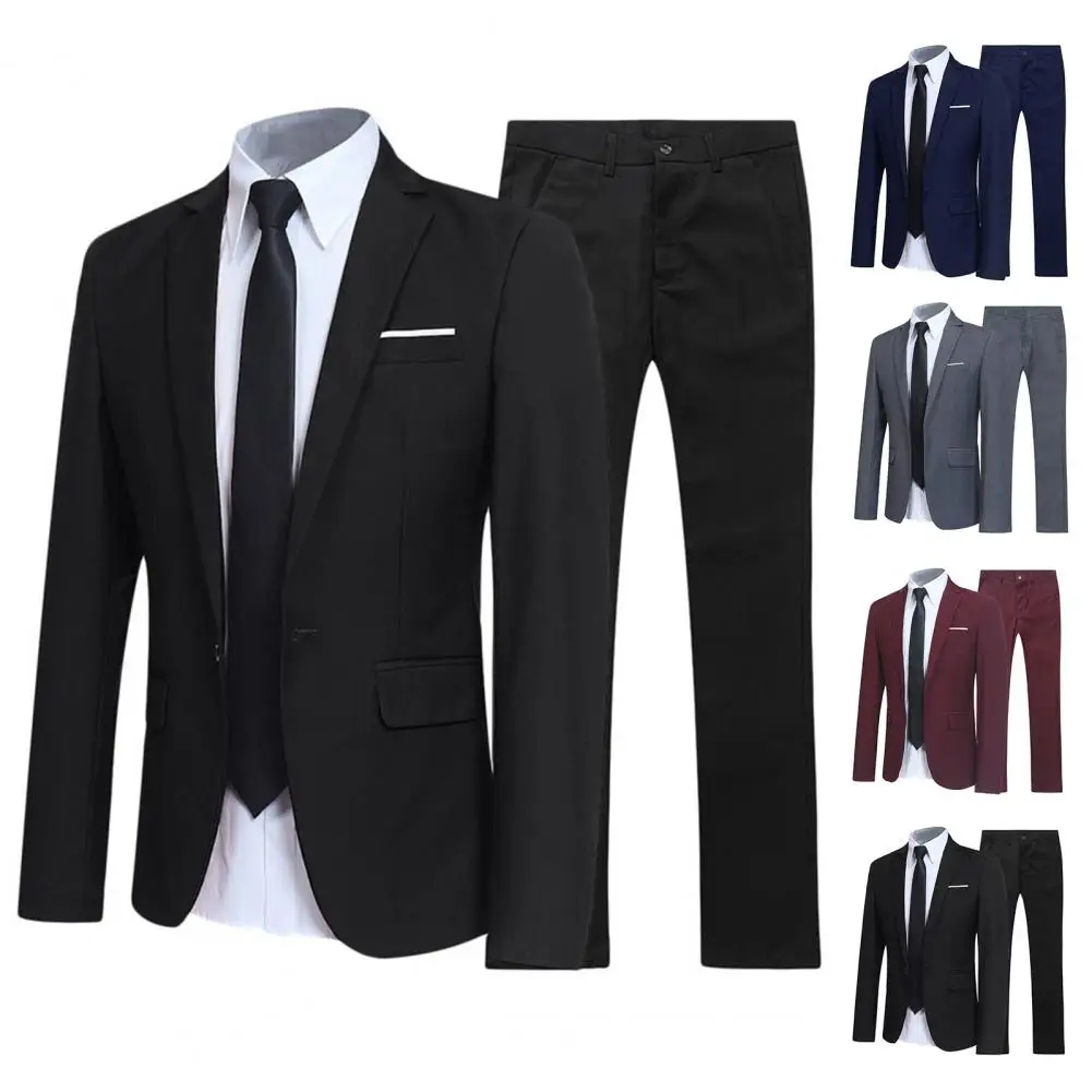 

Spring Summer Groomsmen Male Two-piece Full Men's Suit Set Casual Wedding Nightclub Slim Fit Black Blazer for Men Free Shipping