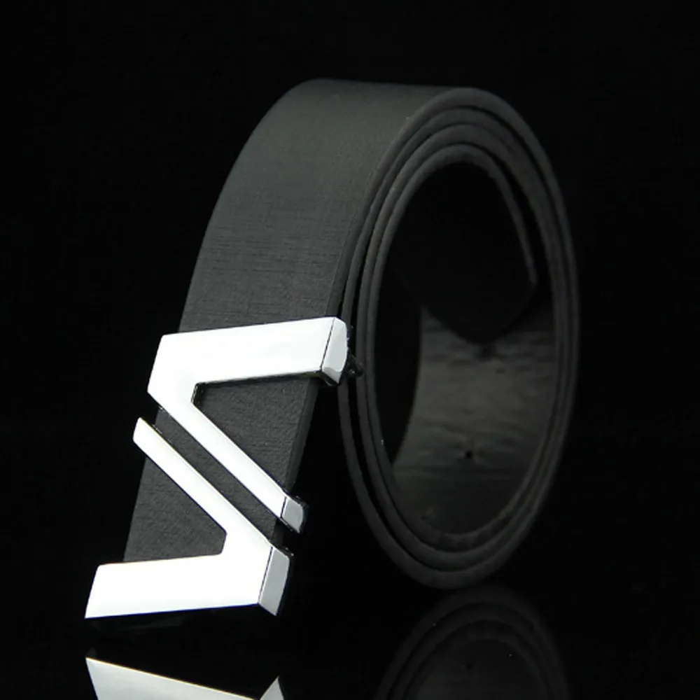 Ремень модный мужской Гладкий кожаный пояс с пряжкой повседневные аксессуары