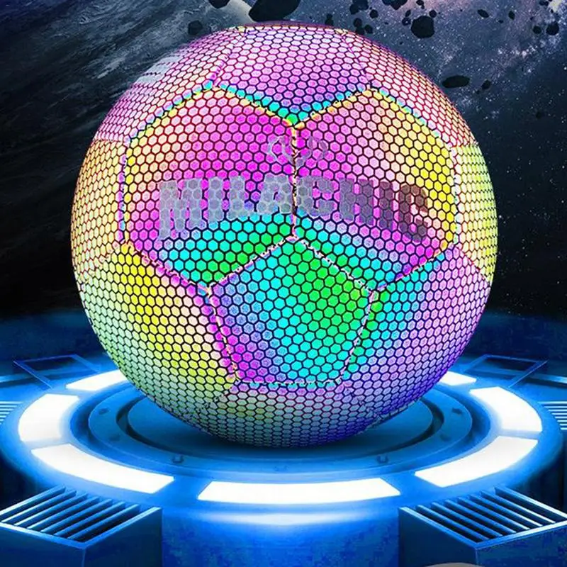 

Glow In The Dark Football Luminous Footballs Holograph ics Glowing Soccer Ball Outdoor Camera Flash Reflective Croma Ball