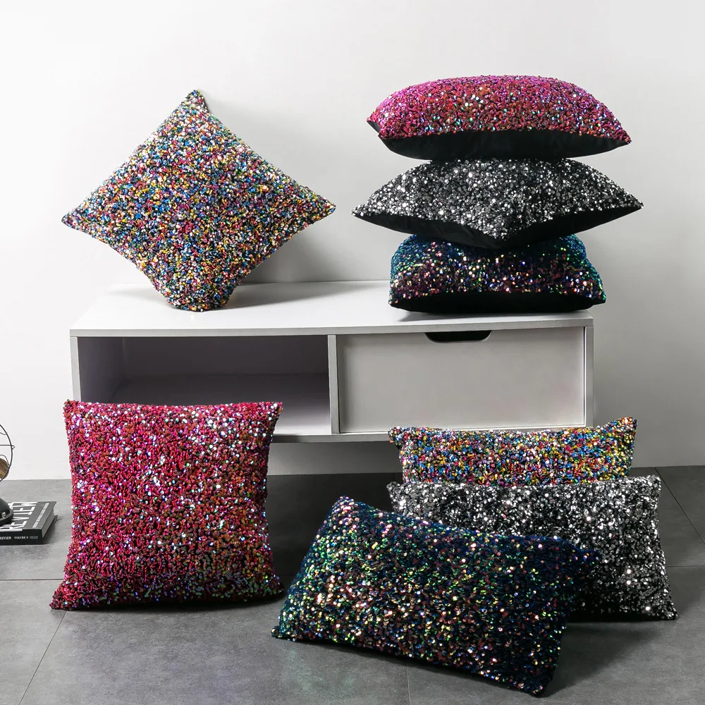 

Modern Simple Style High Precision Color Sequin Cushion Cover 45x45 30x50cm Sofa Living Room Bedroom Home Decoration Pillow Case