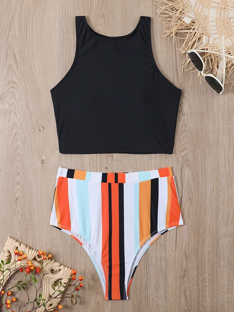 Купальник-бикини в полоску соблазнительный контрастный женский купальник для