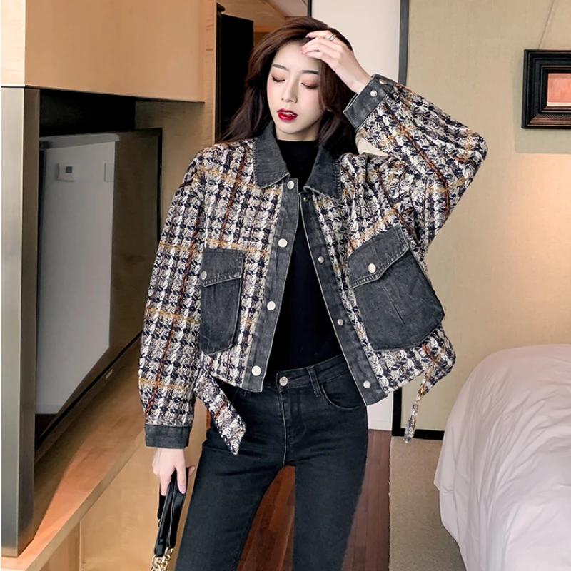 

Estceque New Patchwork Denim Jacket Woman Designer Jean Jacket Long Sleeve Jean Jacket Women Plus Size Denim Jacket Coat Woman