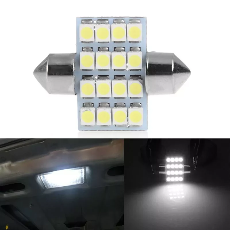 

1Pc 31mm 3528 16SMD LED Light Car Dome Festoon Double-Tip Roof License Plate