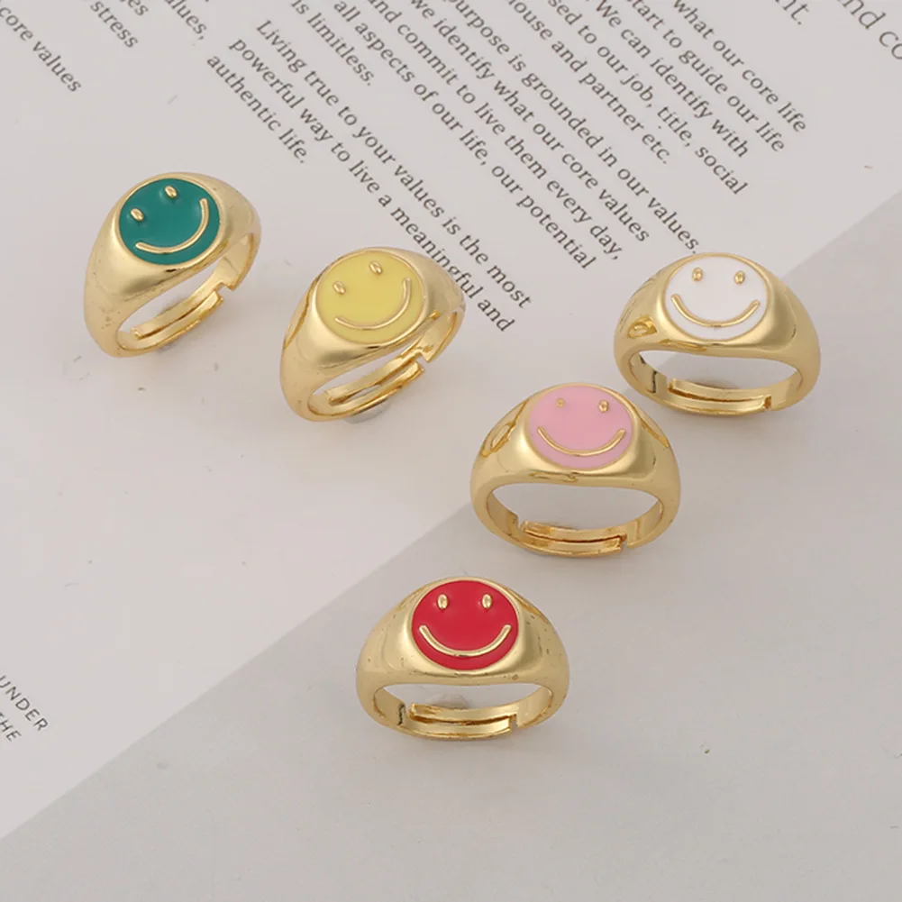 

CARLIDANA Trendy Candy Color Enamel Smile Rings For Women Romantic Summer Cute Smiling Ring Party Everyday Creative Jewelry Gift