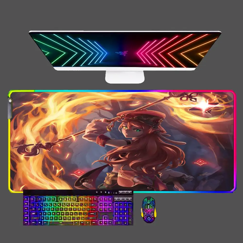 

Компьютерный коврик для мыши Genshin Impact, RGB игровой коврик для мыши, большой игровой коврик для клавиатуры с резиновым замком и краями, XXL, Насто...