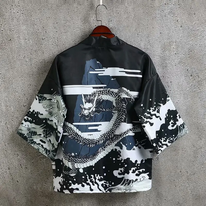 

Men's Top 2023 Summer Coat Men's Thin Crane Cardigan Loose Casual Shirt Three-quarter Sleeve Beach Sunscreen