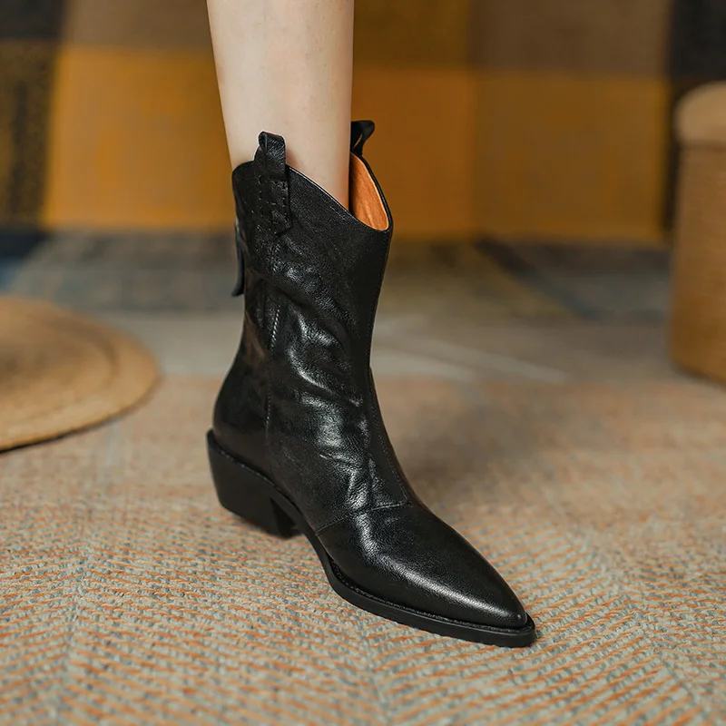 

Женские ботильоны из натуральной кожи, с острым носком, Осень-зима