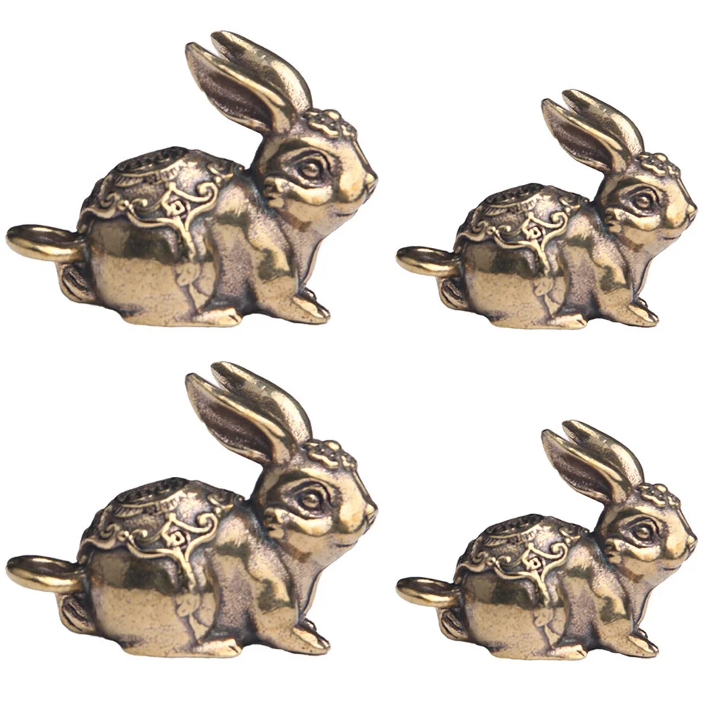 

Rabbit Brass Bunny Zodiac Pendant Chinese Charms Animal Statue Year Pendants Statues Ornaments Decor Keychain Figurine Retro New