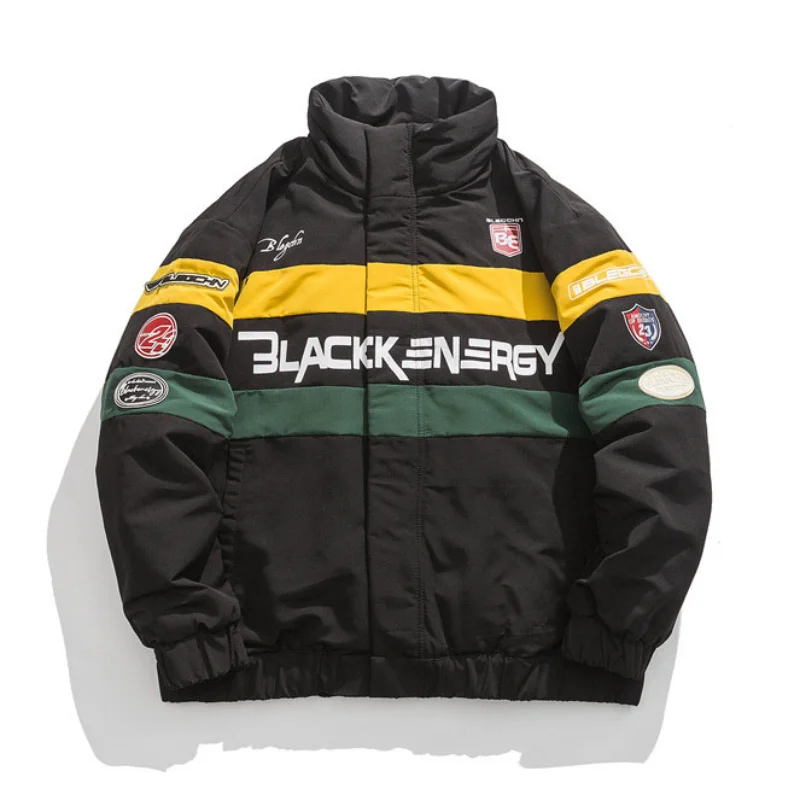 

Зимний мужской плотный теплый Байкерский костюм, модная повседневная цветная парка в стиле пэчворк с воротником-стойкой, мужское свободное теплое пальто унисекс с буквенным принтом