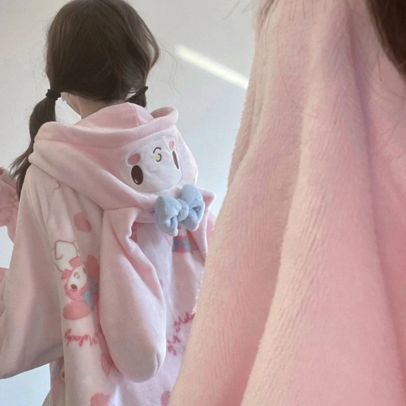 Пижама женская зимняя бархатная с длинным рукавом и надписью My Melody