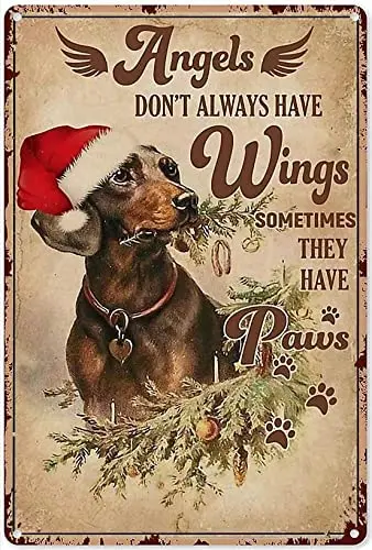 

new Funny Dachshund Angels Always Have Wings Sometimes They Have Paws Art Poster Label Metal Tin Sign for Farmhouse Bathroom
