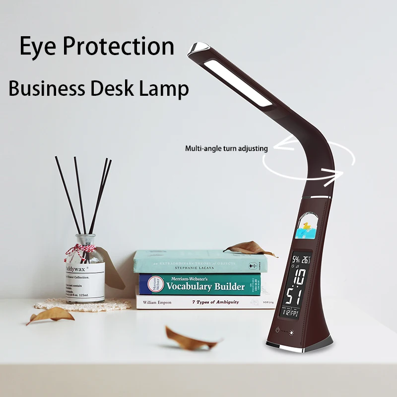 Настольная лампа с защитой глаз, офисный Многофункциональный светильник с сенсорным управлением и регулируемой яркостью, с календарем, часами и температурой