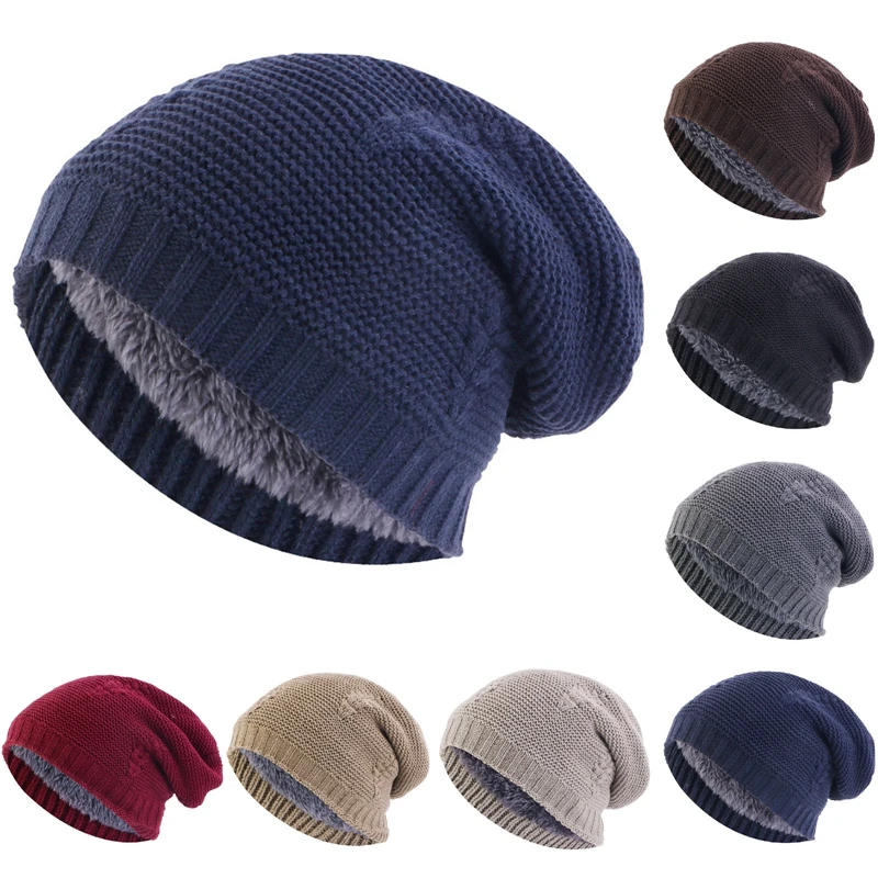 

Новая зимняя шапка для отдыха с меховой подкладкой для мужчин и женщин, теплая вязаная шапка, модная однотонная Лыжная шапка