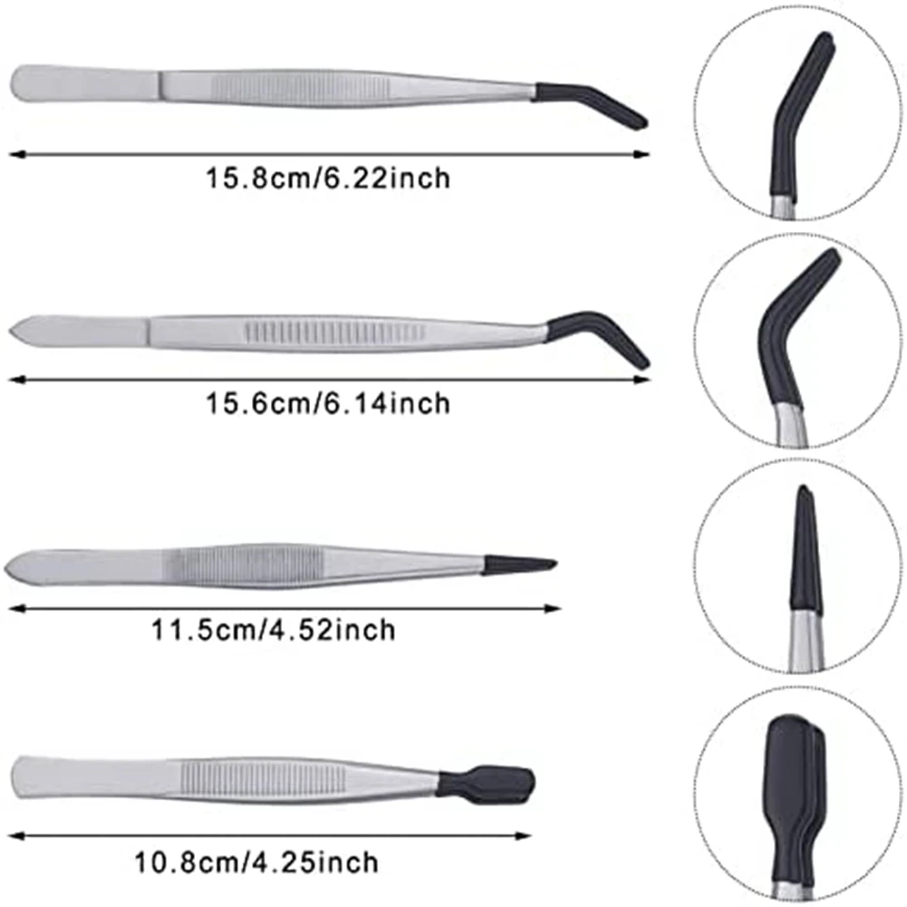 Набор из 4 пинцетов с резиновыми наконечниками пинцет ПВХ покрытием резиновые