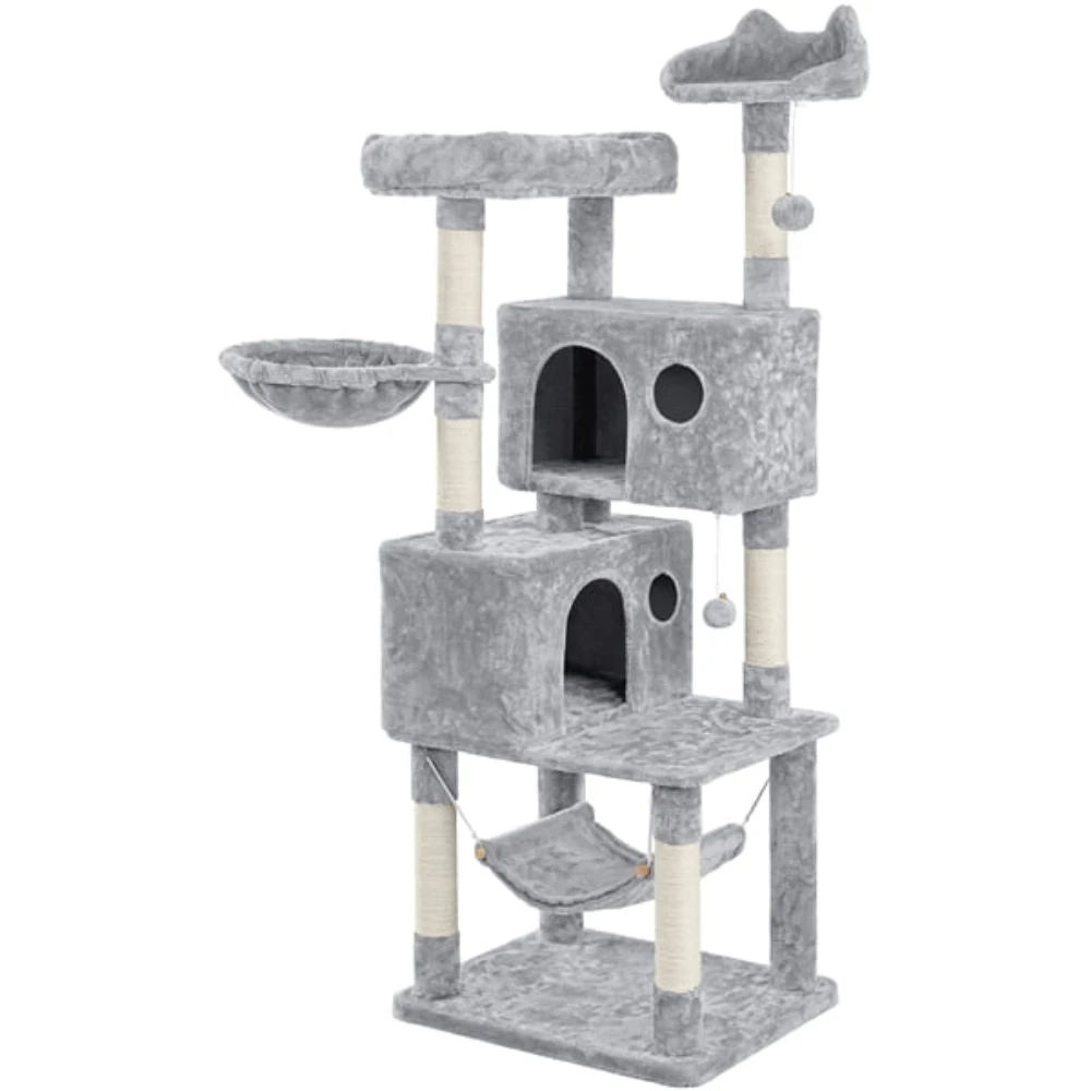 

Multi-level Cat Tree Tower with Condos and Perches, Light Gray