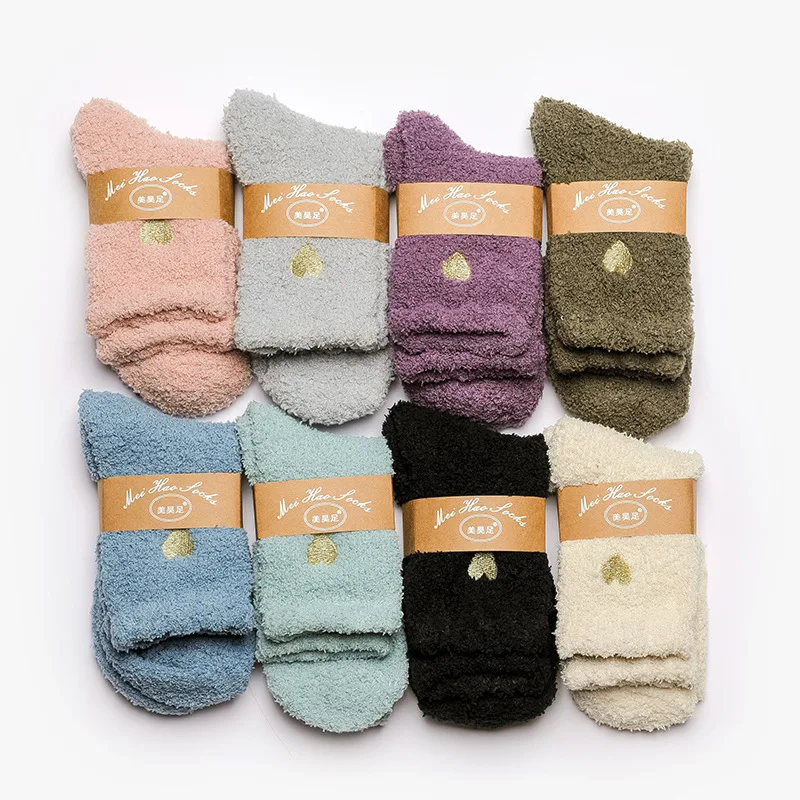 10 Pairs Winter Warm Women Thicken Thermal Socks Middle Coral Fleece Snow Floor Heart Shape Socks