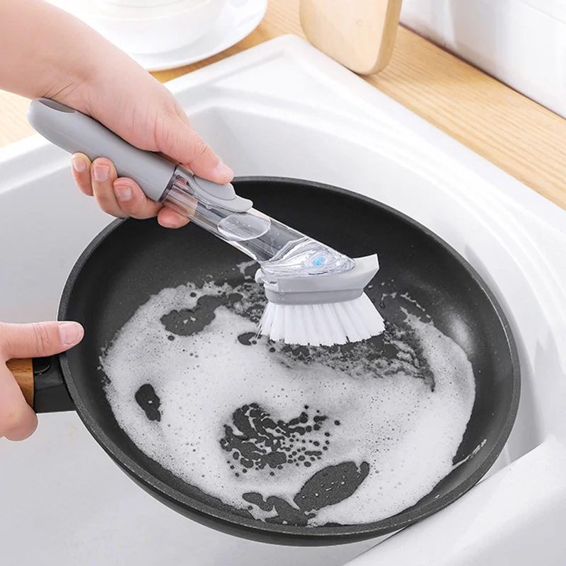 

Kitchen Cleaning Brush 2 In 1 Long Handle Cleaing Brush with Removable Brush Sponge Dispenser Dishwashing Brush Kitchen Tools1pc