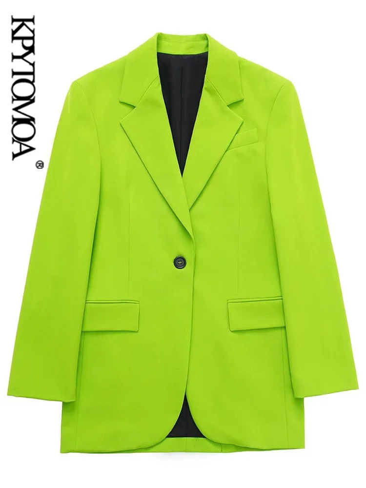 

KPYTOMOA Women Fashion Front Button Loose Blazer Coat Vintage Long Sleeve Flap Pockets Female Outerwear Chic Veste Femme