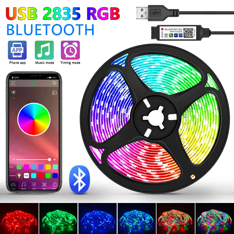 

5V USB LED Strips Lights 2835 RGB fita Luces String Flexible Lamp Tape 5V Bluetooth for TV Led Backlight Home Party Decoration