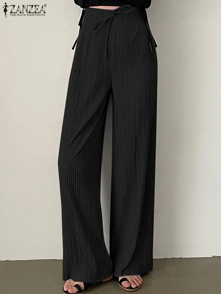 

Элегантные женские офисные брюки с высокой талией ZANZEA, осенние женские модные длинные повседневные свободные брюки-палаццо, однотонные шир...
