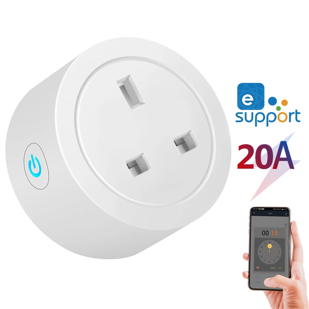 

100pcs EWeLink 20A Wifi Uk Smart Socket Plug Adapter Wireless Remote Voice Timer Timing App for Google Home Alexa Tmall Genie
