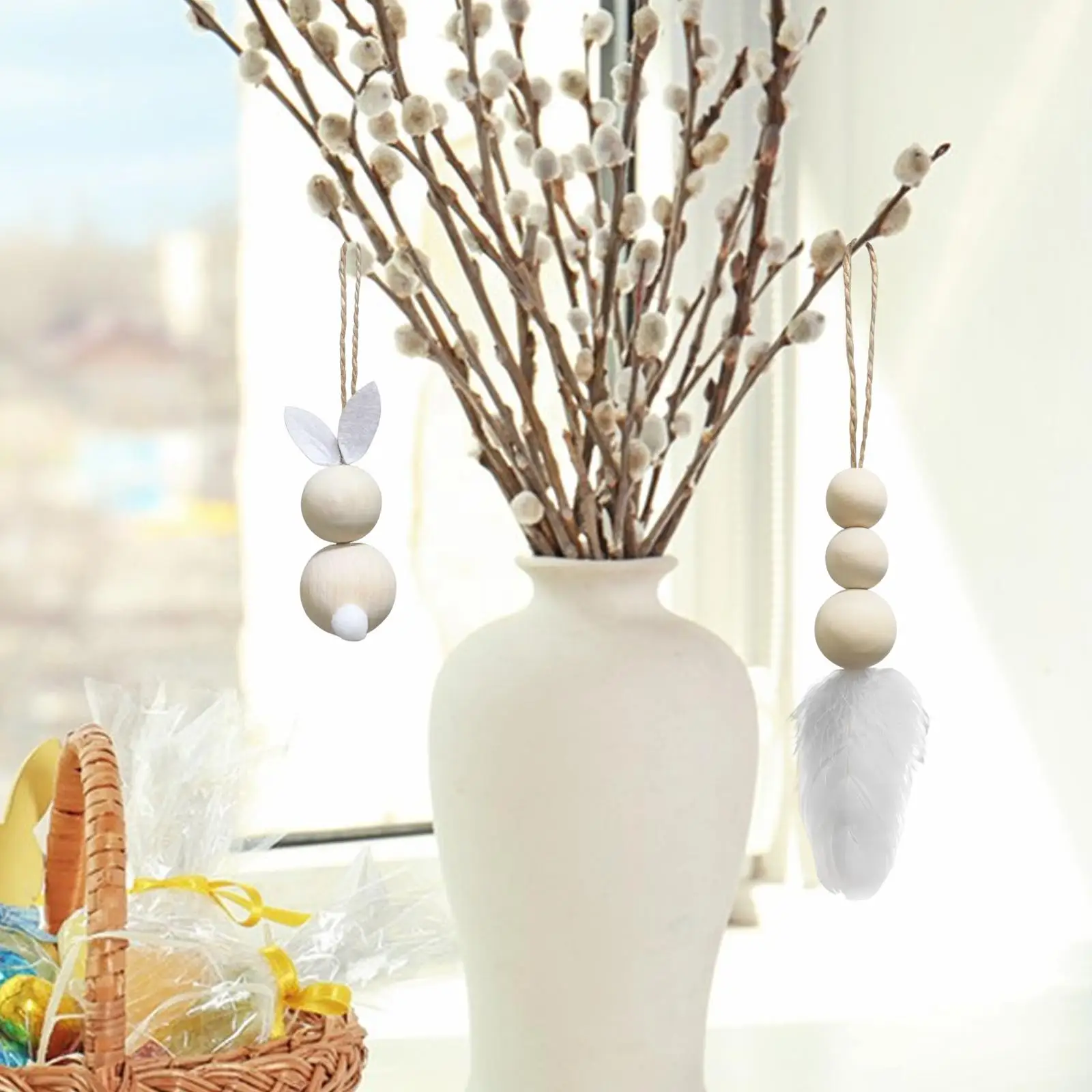 

2Pcs Easter Wooden Beads Garland String Farmhouse Pendant DIY Craft Supplies