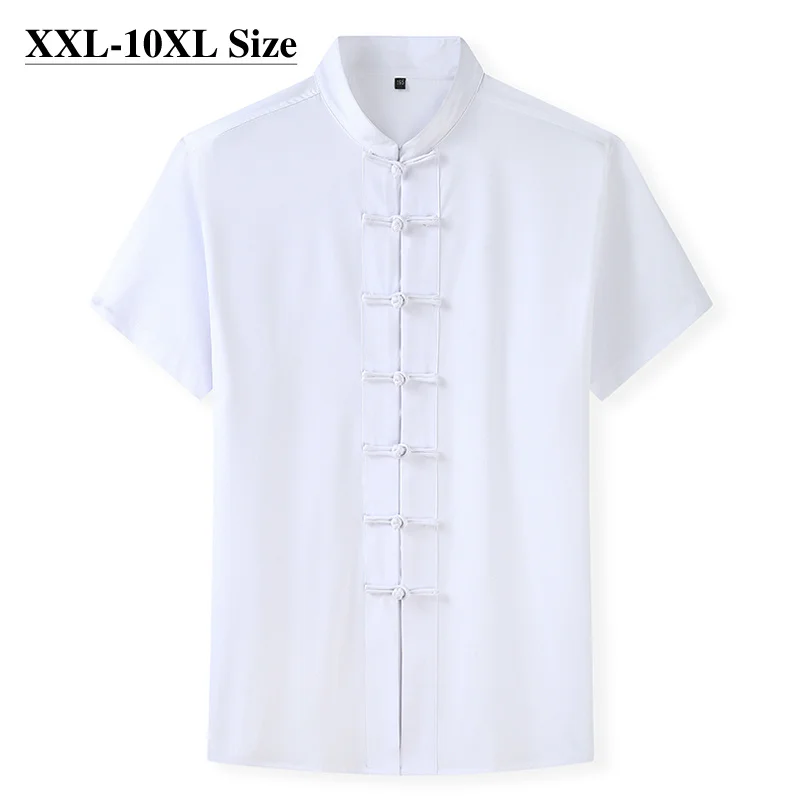 

Plus Size 7XL 8XL 10XL Summer Tang Suit Men's Short Sleeve Shirt Chinese Traditional 4 Colors Loose Casual Male Kung Fu Shirts