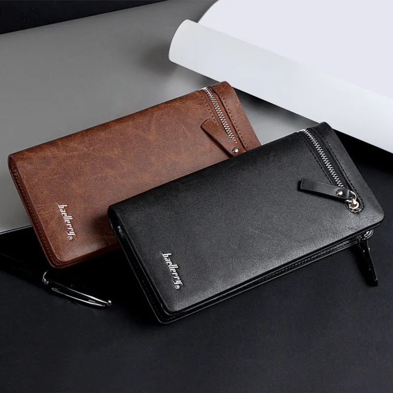 

New Luxury Business Bifold Men's Leather Wallet with Zipper Coin Pocket Card Holder Multifunctional Purse for Man Clutch Bag