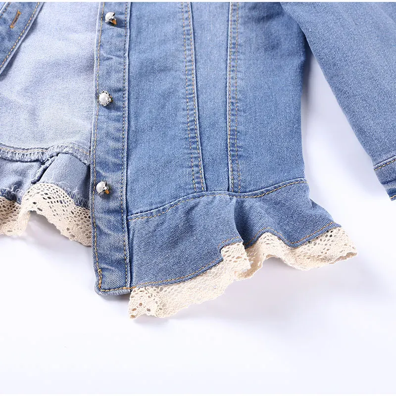 Women Lace Trim Round Collar Crop Jean Jackets Seven Sleeve Light Blue All Match Bomber Short Denim Coat Korean Casual Jeans Y2K - купить по