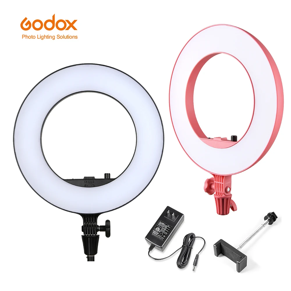 

Godox LR180 27W Ring LED Video Light Cold Color Temperature with White Light-passing Board Phone Holder for Live Shooting