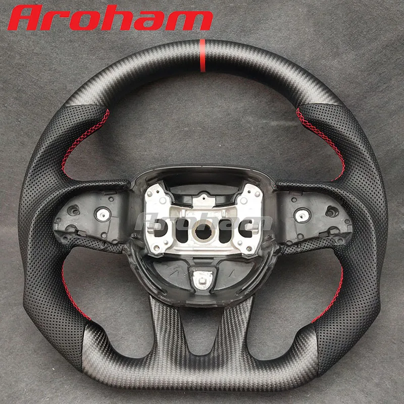 

Aroham Matte Carbon Fiber Flat Steering Wheel With Preforated Leather For Dodge Charger Challenger SRT GT 2015 2016 2017-2022