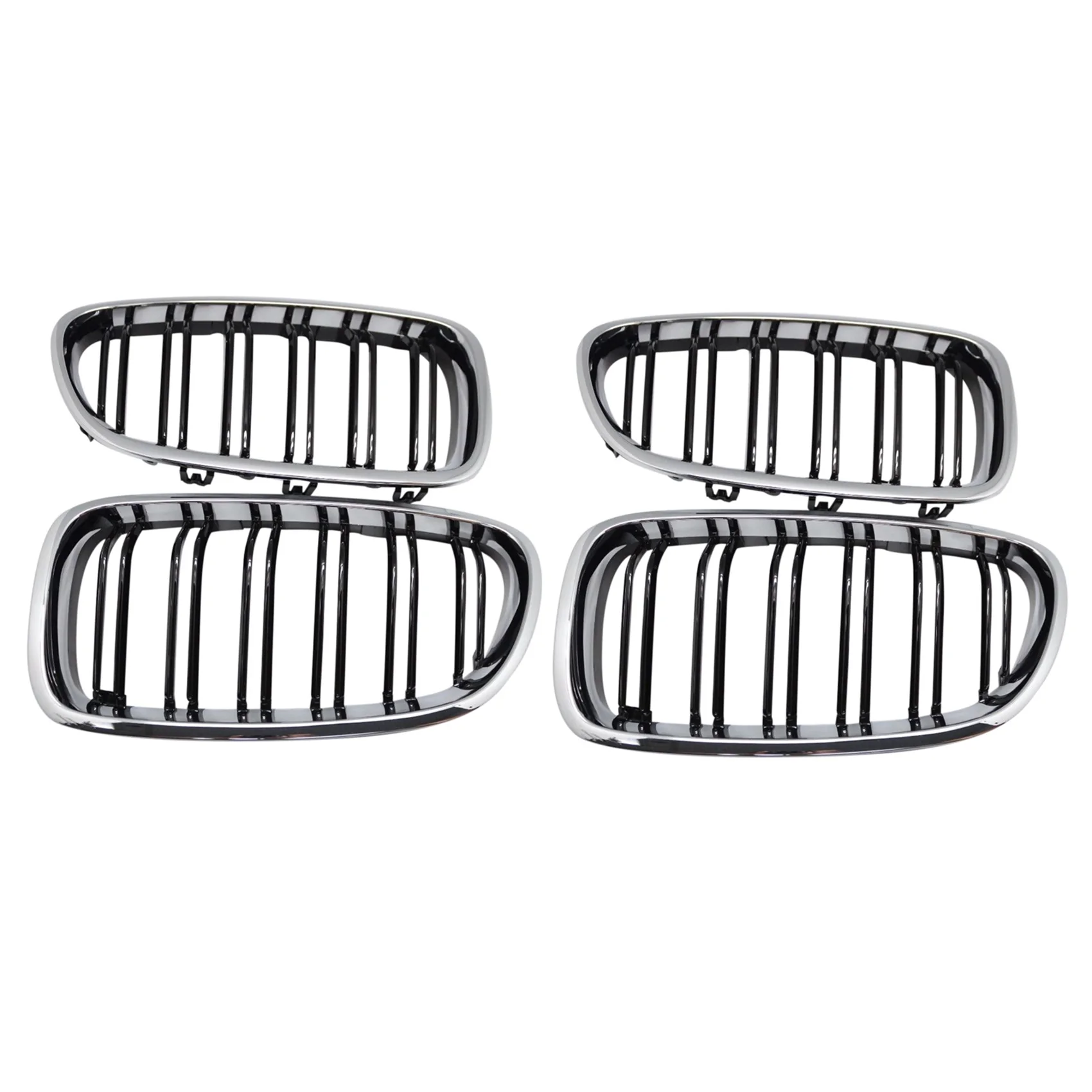 

4x Silver + Black Dual Fin Front Grille Grill Hood Nose for BMW F10 F11 5 2010-2015