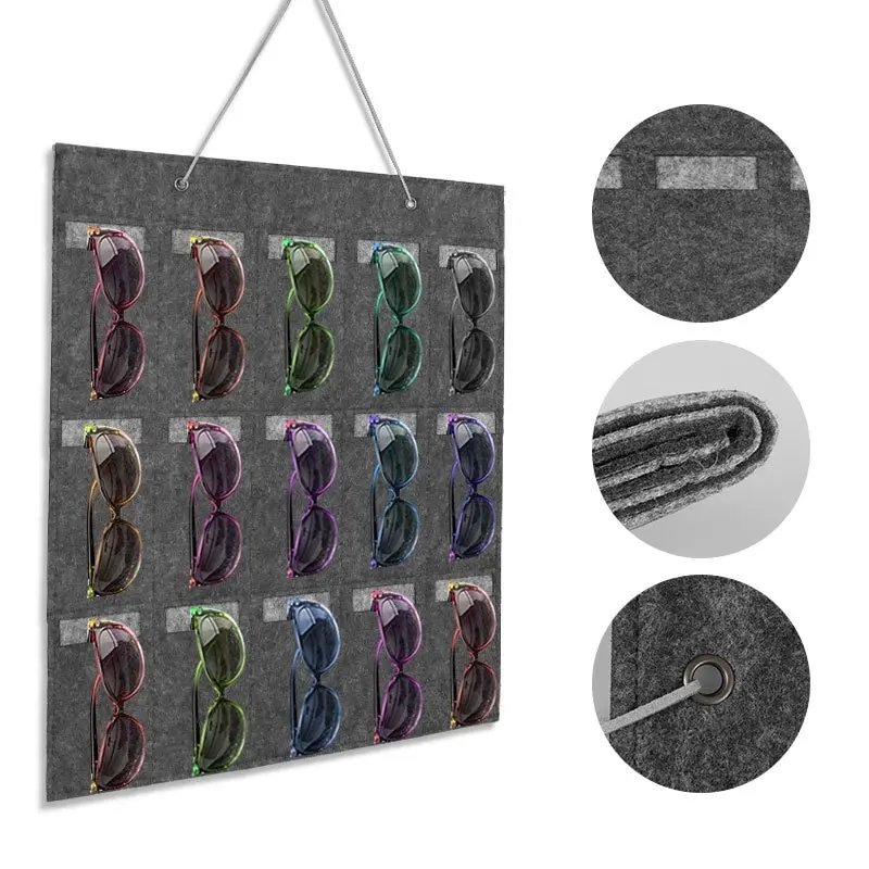 

15Slots Felt Eyeglasses Stand Holder Organizer For Sunglasses Glasses Storage Display Hanging Bag Wall Pocket Storage Box